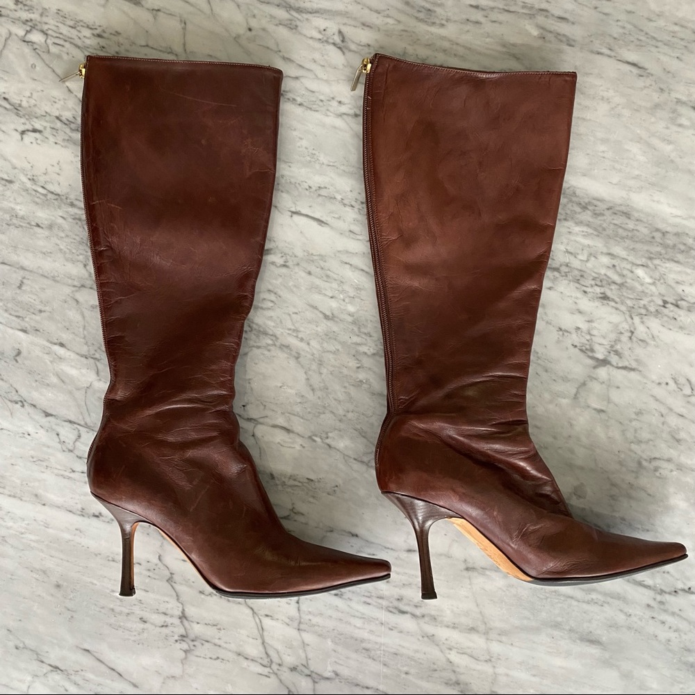 Jimmy Choo Brown Leather Pointy Boots, Size 39